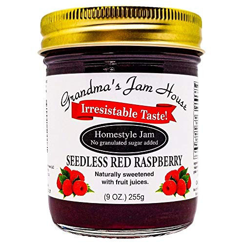 Sweet Red Raspberry Jam - Seedless - No Added Sugar - All Natural Homestyle Fruit Jam - Spreadable Preserves Jams Jellies Jelly Fruits - 9 Ounce Glass Jar Sweet Red Raspberry Jam - Seedless - No Added Sugar - All Natural Homestyle Fruit Jam - Spreadable Preserves Jams Jellies Jelly Fruits - 9 Ounce Glass Jar