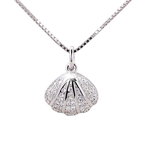 Hiqmic 925 Sterling Silver Shell Pearl Zirconia Pendant Necklace White Gold Plated Fashion Jewelry Gifts 16"-18"- WK99038-Silver Hiqmic 925 Sterling Silver Shell Pearl Zirconia Pendant Necklace White Gold Plated Fashion Jewelry Gifts 16"-18"- WK99038-Silver