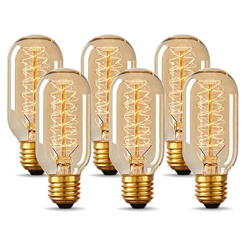 T45 Vintage Edison Light Bulb 40 Watt Dimmable Incandescent Old Fashioned Light Bulb- E26 Base- Antique Style- Amber Tube- Warm Decorative Lamp- 6 Pack