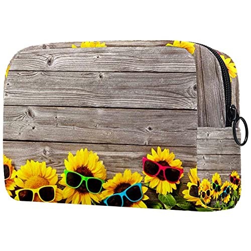 Makeup Cosmetic Bag Coin Purse Travel Cosmetic Pouch Toiletry Bag 3d wooden board flower with sunglasses Makeup Cosmetic Bag Coin Purse Travel Cosmetic Pouch Toiletry Bag 3d wooden board flower with sunglasses