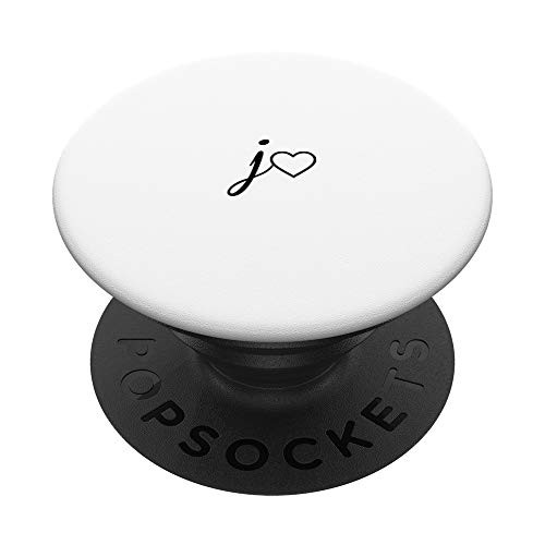 Black Initial Letter J Heart Minimalist White PopSockets PopGrip: Swappable Grip for Phones  and  Tablets