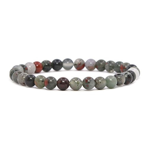 Justinstones Natural African Bloodstone Gemstone 6mm Round Beads Stretch Bracelet 6.5 Inch