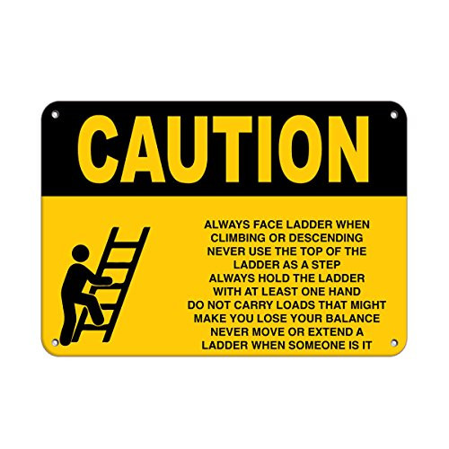 Aluminum Horizontal Metal Sign Multiple Sizes Caution Ladder Safety Instructions Yellow Construction All Over Weatherproof Street Signage 10x7Inches