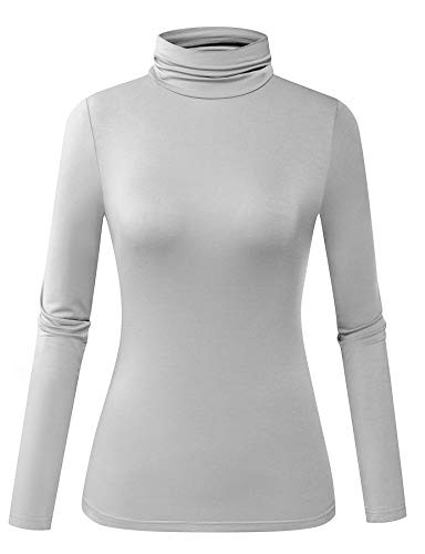 Herou Women's Long Sleeve Lightweight Soft Pullover Turtleneck Tops -Silver Grey-0- X-Large-
