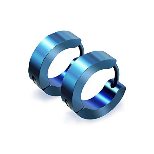 Stainless Steel Hoop Earrings For Men's Women's-Silver/Gold/Black/Blue Hypoallergenic Round Huggie Earrings-Fashion Punk Earrings Piercing Jewelry Gift for Boys Girls -Blue- Stainless Steel Hoop Earrings For Men's Women's-Silver/Gold/Black/Blue Hypoallergenic Round Huggie Earrings-Fashion Punk Earrings Piercing Jewelry Gift for Boys Girls -Blue-