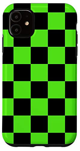 iPhone 11 Checkered Green and Black - Check Pattern Case