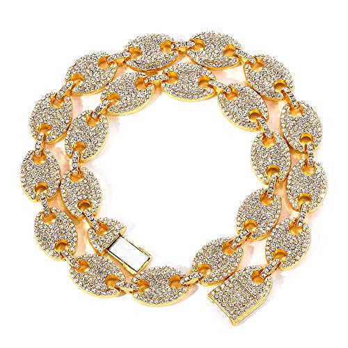 Mens Womens Cuban Link Necklace - Hip Hop Choker Necklace Iced Out with Bling Rhinestones- Fashion Accessory Jewelry for Hip Hop Lovers -Gold 2- 18- Mens Womens Cuban Link Necklace - Hip Hop Choker Necklace Iced Out with Bling Rhinestones- Fashion Accessory Jewelry for Hip Hop Lovers -Gold 2- 18-
