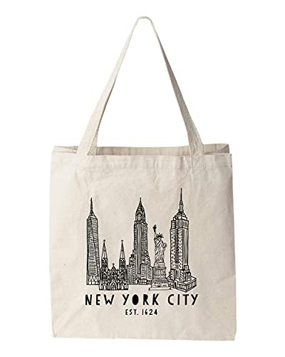New York City- NYC- Empire State Building/Statue of Liberty/Chrysler Building- Natural Canvas Bag- Screenprinted Tote- Cotton Flour Sack- Funny Tote Bag