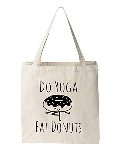 Do Yoga Eat Donuts- Funny Tote Bag- Screen Printed- Canvas Tote Bag