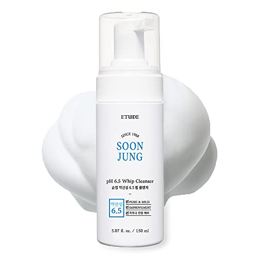 ETUDE HOUSE SoonJung pH 6.5 Whip Cleanser 5.1 fl. oz. -150ml- 21AD- Non Comedogenic  and  Hypoallergenic Soft Bubble Hydrating Facial Cleanser for Sensitive Skin - Fragrance-Free Low-pH Korean Face Wash
