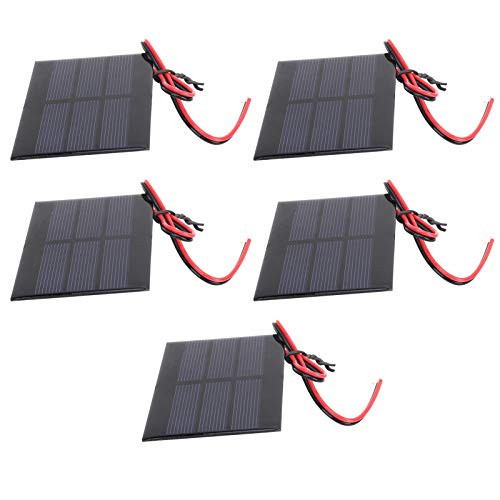 5Pcs Portable Solar Panel- Mini Solar Panel Battery Cell Board Module- Suitable for Making Solar Toys- DIY- with 30cm Wire 60 x 80 x 3MM DC 0.65W 1.5V