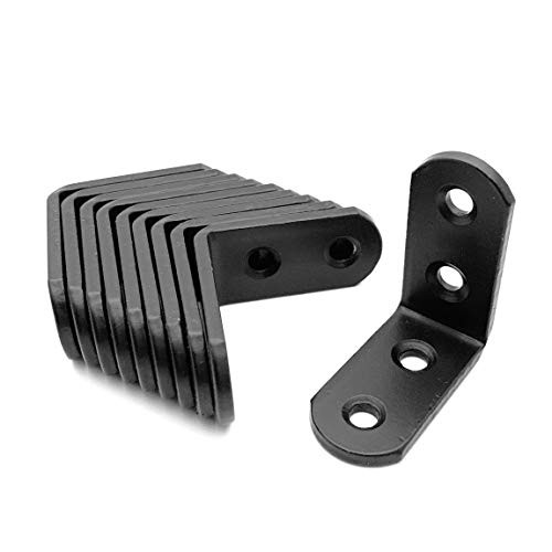 HLin 40mmx40mm Brace Corner Steel Joint Right Angle Bracket Fastener- Black 10 Pieces with Screws