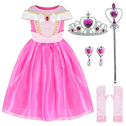 Sleeping Beauty Princess Aurora Costume Girls Birthday Party Dress Up With Accessories 3-4 Years (Style2 100CM)