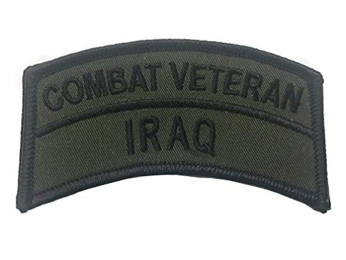 Iraq OD Combat Veteran Embroidered tab - 2" X 3 1/2" Wax Backed- merrowed Edge- Olive drab Veteran Patch - Operation Iraqi Freedom - US Military Veteran - Iraq Combat Veteran
