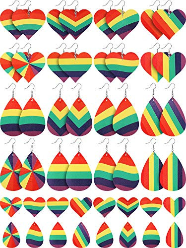 16 Pairs Rainbow Earrings Leather Drop Earrings Colorful Teardrop Heart Dangle Earrings