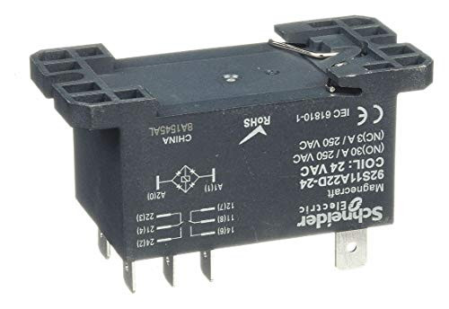 Schneider Electric 24VAC- 8-Pin Bottom Flange- Din Rail Enclosed Power Relay- Electrical Connection: 1/4" Tab Terminal