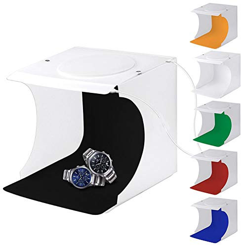 Zerone Mini Photo Studio Box- Portable Foldable Mini Studio Photography Light Box LED Light Bar Tent Kit with 6 Color Backgrounds