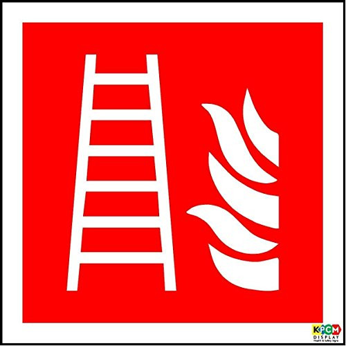 ISO Safety label Sign International Fire ladder Symbol - Self adhesive sticker 100mm x 100mm