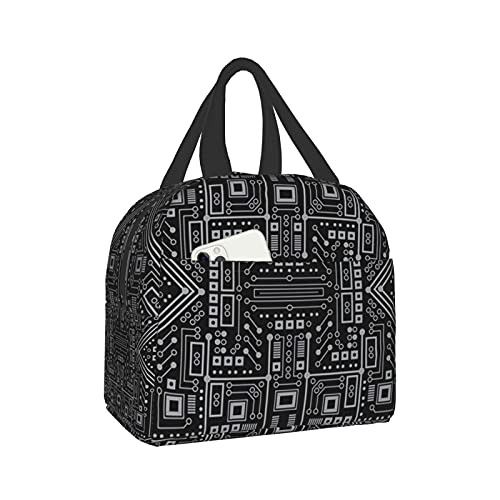 Evil Robot Circuit Board Lunch Bags For Women-Insulated Thermal Lunch Tote Bag-Lunch Box With Front Pocket For Office Shopping Travel Beach