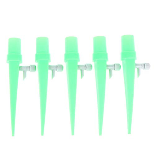 Haomian 5 Packs Plant Self Watering Spikes System with Slow Release Control Valve Switch Self Irrigation Watering Drip Devices- Plant Waterer with Anti-Tilt Anti-Down Bracket-Green- Haomian 5 Packs Plant Self Watering Spikes System with Slow Release Control Valve Switch Self Irrigation Watering Drip Devices- Plant Waterer with Anti-Tilt Anti-Down Bracket-Green-
