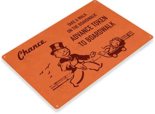 Tinworld TIN Sign Monopoly Chance Boardwalk Game Sign Game Room Retro Monopoly Sign C717
