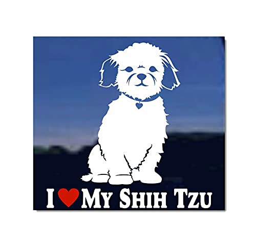 I Love My Shih Tzu - Sitting Shih Tzu Puppy Dog Vinyl Auto Window Laptop Tablet Decal Sticker