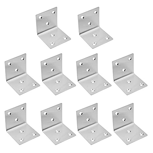 Gejie 10pcs Stainless Steel 90 Degree Right Angle Brackets Fastener Corner Braces with Screws L Shape Joints Plate