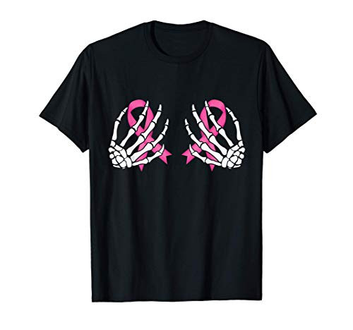 Breast Cancer Shirt For Women Funny Skeleton Hands Boobs T-Shirt