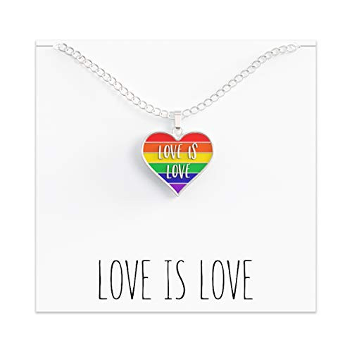 Pride Necklace LGBTQ Gift - Bi Gay Trans Lesbian Jewelry  Love Is Love Rainbow Heart