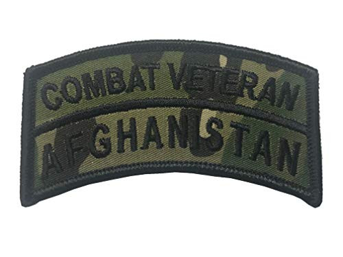 Afghanistan Multi CAM Combat Veteran Embroidered tab - 2" X 3 1/2" Wax Backed- merrowed Edge- Olive drab Veteran Patch - Operation Enduring Freedom - US Military Veteran - Afghanistan Combat Veterans