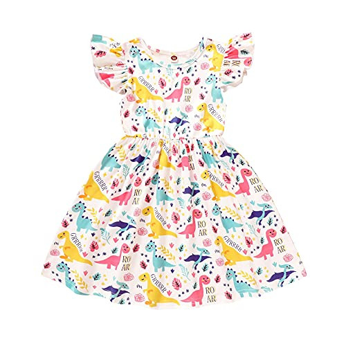 HAPPYMA Toddler Baby Girl Summer Dress Dinosaur Flutter Sleeve Dresses Outfits for Baby Girl Sundress Skirts Clothes -Yellow Dinosaur Dress- 18-24 Months- HAPPYMA Toddler Baby Girl Summer Dress Dinosaur Flutter Sleeve Dresses Outfits for Baby Girl Sundress Skirts Clothes -Yellow Dinosaur Dress- 18-24 Months-