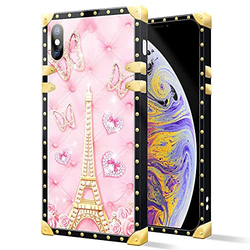 iPhone XR Case- Eiffel Tower Butterfly iPhone XR Case for Girls and Women?Square Luxury Elegant Soft TPU Shockproof Protective Metal Decoration Corner Back Cover Case iPhone XR Case 6.1 Inch