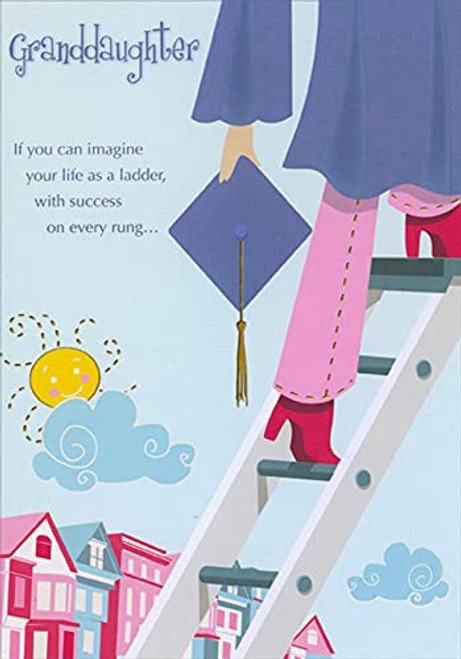 Designer Greetings Grad in Pink Pants Climbing Ladder Graduation Congratulations Card for Granddaughter