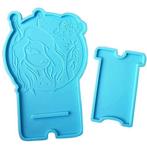 Xidmold Girl UFO Cell Phone Stand Silicone Mold Mobile Phone Holder Epoxy Resin Moulds Portable Cell Phone Bracket Silicone Resin Mold Polymer Clay Mold DIY Craft Moulds