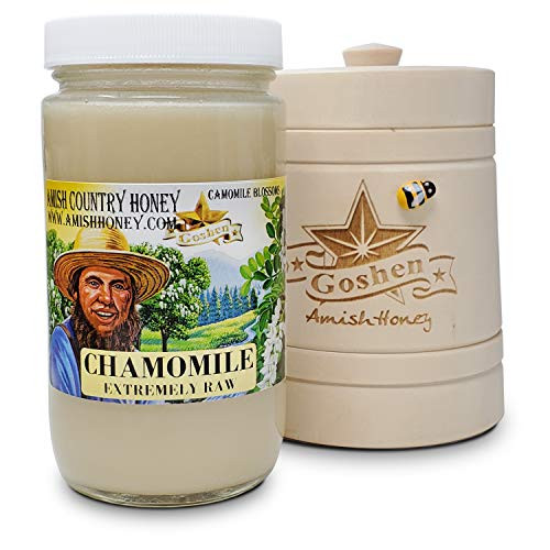 Goshen Honey Amish CHAMOMILE Extremely Raw Honey 100 percent Natural Honey Health Benefits Unfiltered Unpasteurized OU Kosher Certified - Glass Jar 1 Lb