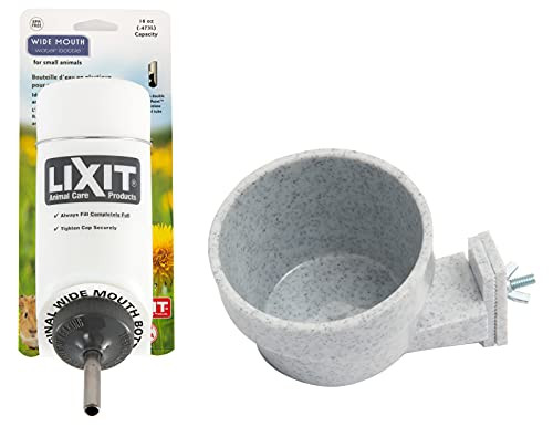 Lixit Water Bottle and Cage Bowl Kist for Rabbits- Ferrets- Guinea Pigs- Chinchillas- Rats- Mice- Gerbils- Hedgehogs and Other Small Animals -Medium-