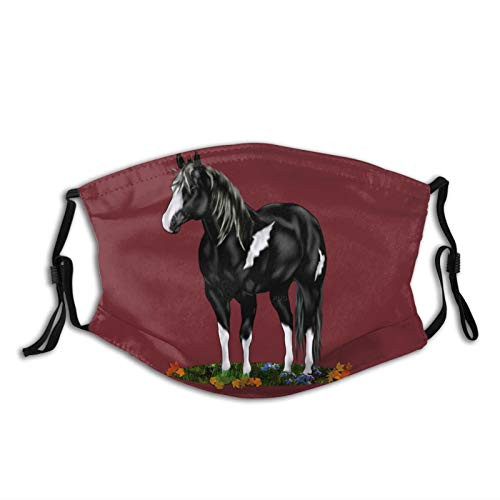 Paint Horse Face Mask- Washable Face Bandanas Balaclava Reusable Fabric with 2 Filters- Gift for Adult
