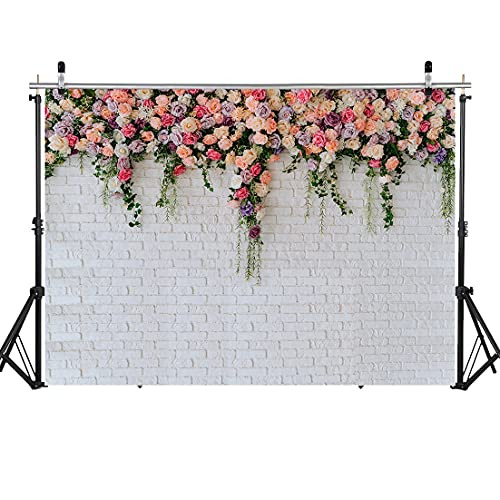 WOLADA 7x5FT Flower Wall Photography Backdrop White Brick Wall Backdrop Wedding Photo Backdrop Birthday Party Photography Backdrop Child Photo Backdrop Photography Studio Props 12092