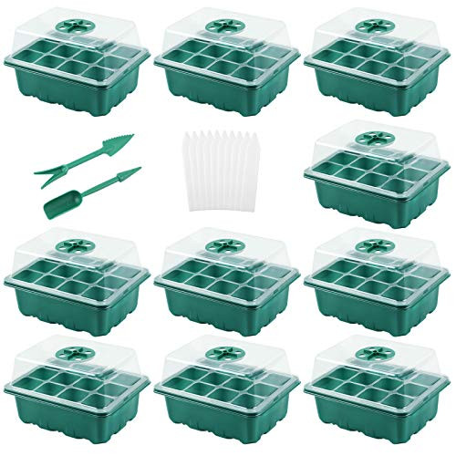 10 Pack Seed Trays Seedling Starter Tray- Humidity Adjustable Plant Starter Kit with Dome and Base Greenhouse Grow Trays Mini Propagator for Seeds Growing Starting -12 Cells per Tray- 10 Pack Seed Trays Seedling Starter Tray- Humidity Adjustable Plant Starter Kit with Dome and Base Greenhouse Grow Trays Mini Propagator for Seeds Growing Starting -12 Cells per Tray-