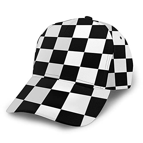 Checkerboard Baseball Cap for Women Black and White Adjustable Baseball Hat Sun Protection- Washed Low Profile Dad Hat for Summer