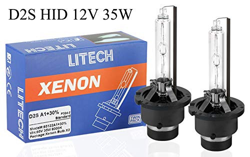 Litech D2S HID Bulbs 4300K 35W for Replacement Car HID Xenon Headlight Bulbs (Pair)