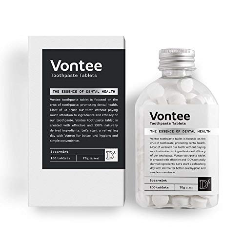 Vontee Premium Toothpaste Tablets- Reduce Morning Breath- Fresh Spearmint Flavor- Eco Friendly Toothpaste Tabs- Easy Bite Toothpaste- Travel-Friendly Toothpaste Bits- Toothpaste Bites  and  100 Tablets