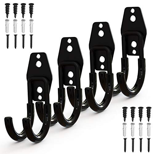 Steel Garage Storage Utility Double Hooks- Heavy Duty Hangers Wall Mount Holder Garage Organizer for Power Tools- Bikes- Ladders- Ropes- Hoses- Bulk Items Storage -Pack of 4- -4 Pack J Hook-