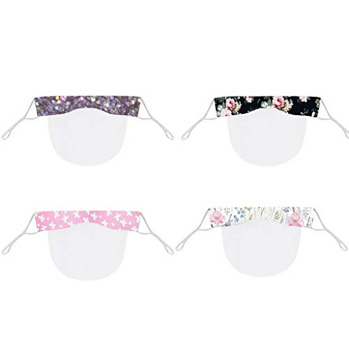 Reusable and Washable Face Macks- 4PC Mini Shield Transparent Face Bandanas with Clear Window Visible Expre- Visible Expression- Facial Protection- for Adults- Also for Deaf and Hard of Hearing