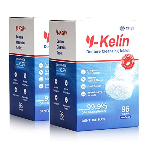 Y-Kelin 192 tabs Denture Cleansing  and  Retainer Tablets-6 Months Supply- - Removing Bad Odor- Plaque- Stains from Dentures- Retainers- Night Guards- Mouth Guard-Pack of 2-