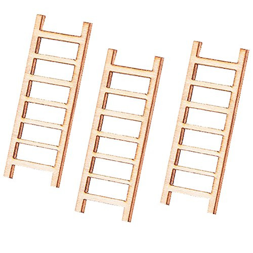 SoundsBeauty 3Pcs Mini Miniature Wooden Step Ladder Fairy Garden DIY Micro Landscape Decor