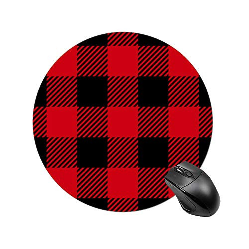 Round Table Mat Plaid Check Fashion Merry Christmas Round Mousepad for Laptop- Computer  and  PC- Non-Slip Rubber Base- Waterproof- Customized Gaming  and  Office Mouse Mat