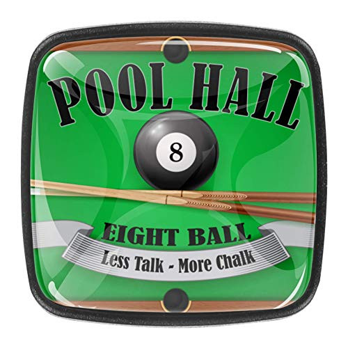 Round Door Cabinets Knobs-4-Pack--Billiards Poster Pool Hall-Eight Balls-Modern Dresser/Drawer/Cupboard Knobs and Handles-Durable
