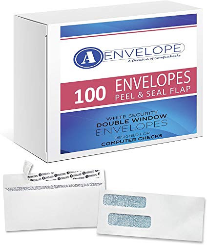 100 Double Window Self Seal Security Check Envelopes - Compatible for QuickBooks