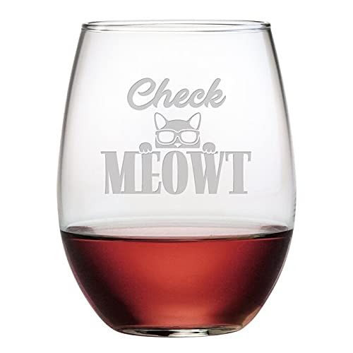 Stemless Wine Glass Engraved Glass Check Meowt Stemless Wine Glass for Cocktails Champagne Best Gift for Dad Mom Birthday Celebration